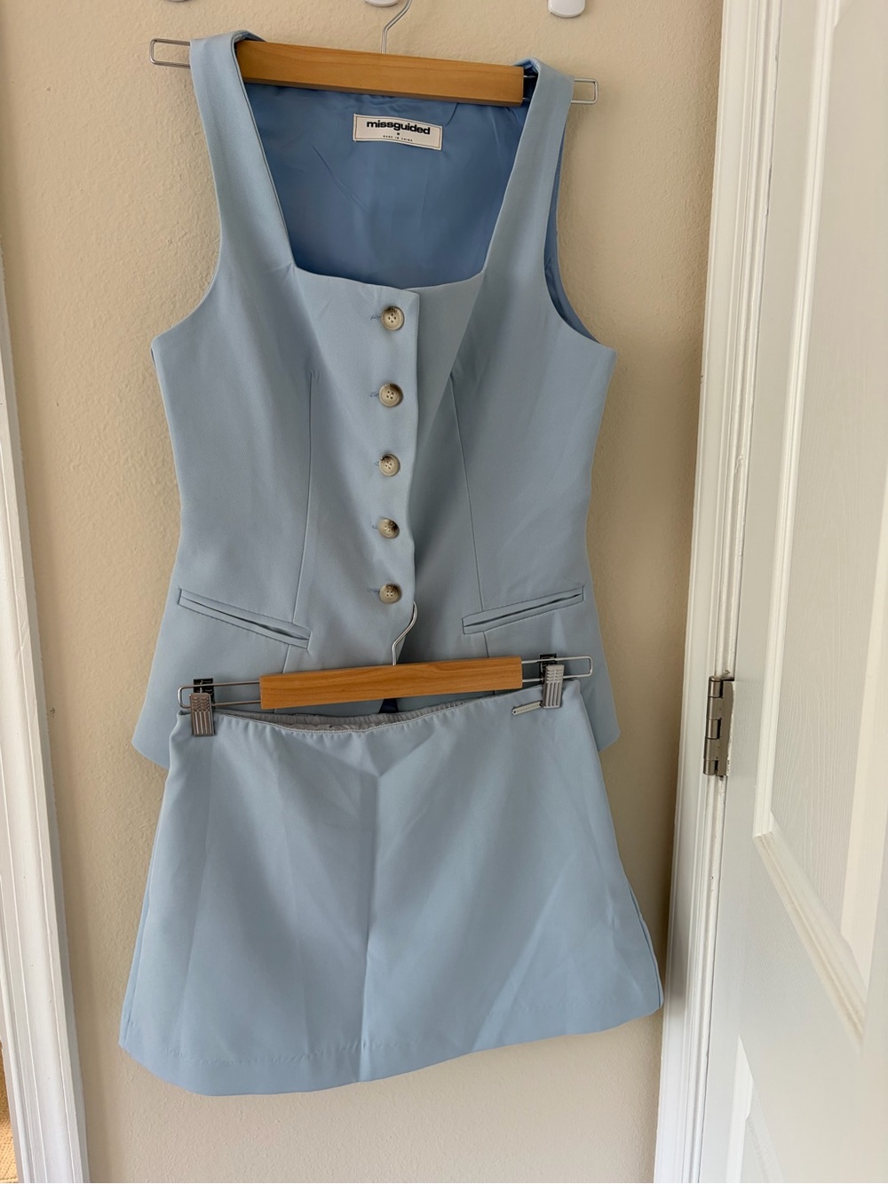 Missguided Pale Blue Buttoned Vest and Matching Skort